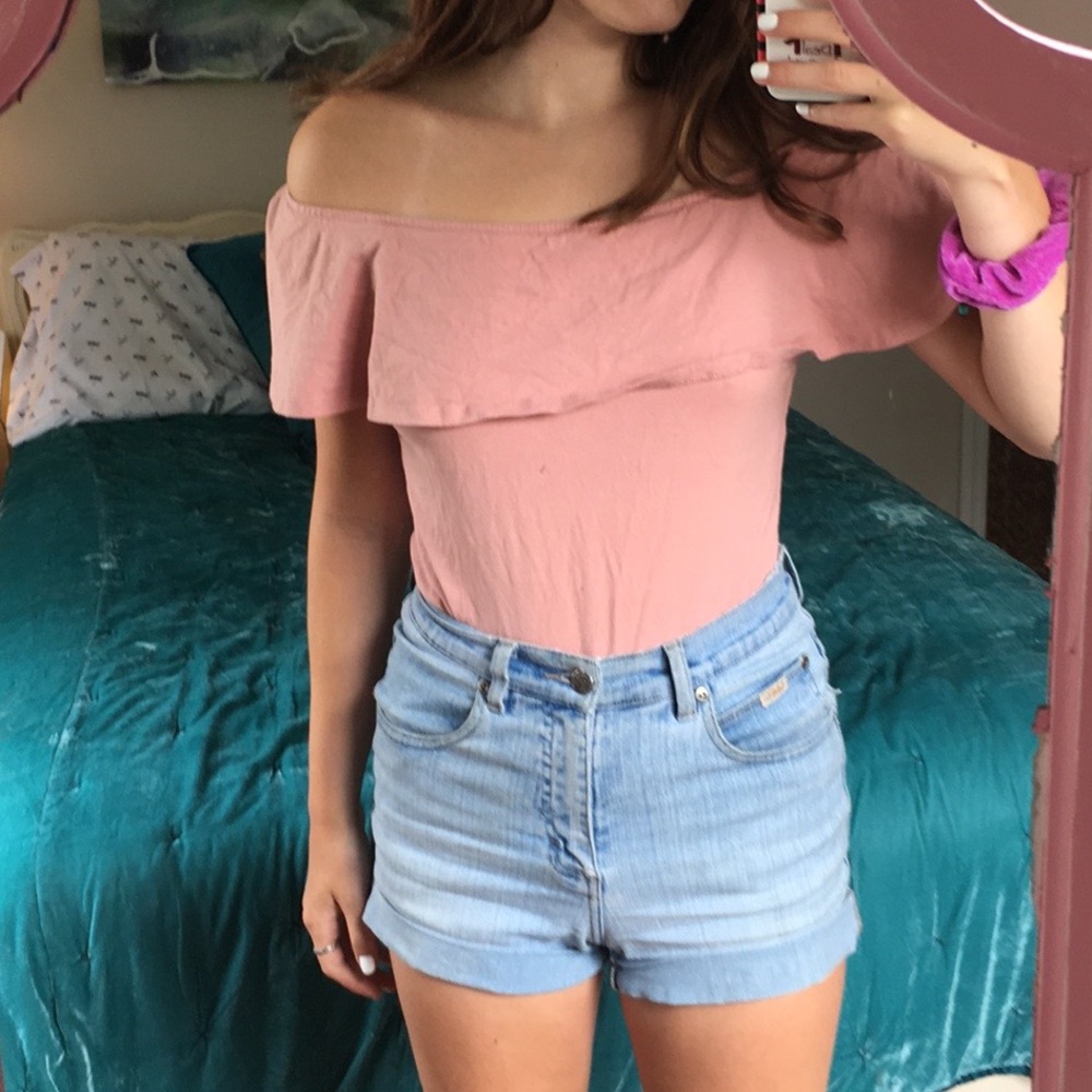 Pastel pink off the shoulder bodysuit